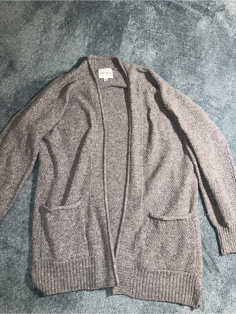 Pink Rose Gray Open-Front Women's Cardigan with Pockets